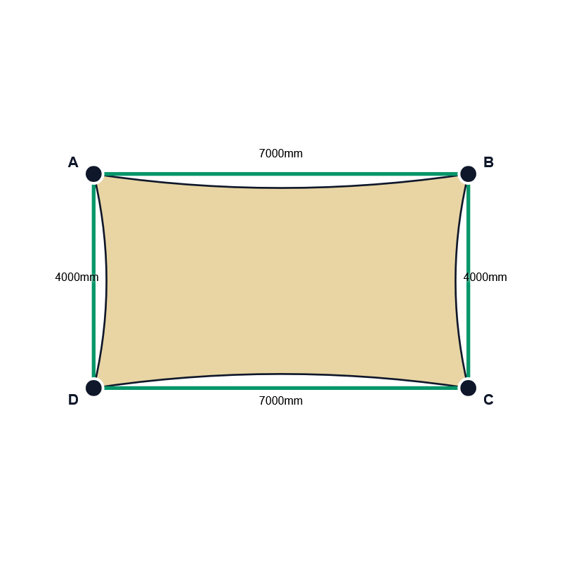 Custom Monotec 370 Shade Sail - Chino Cream - 4 Corner - Technical Drawing