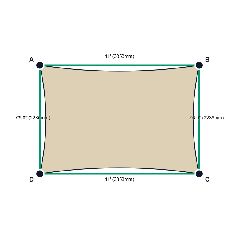 Custom Commercial 95 Shade Sail - Natural - 4 Corner - Technical Drawing