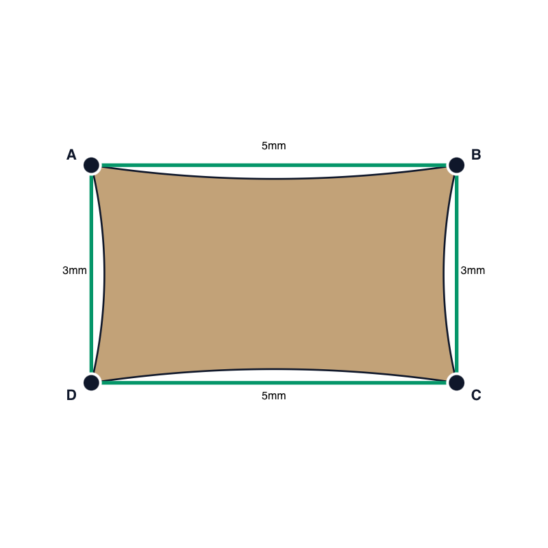 Custom Shadetec 320 Shade Sail - Desert Sand - 4 Corner - Technical Drawing