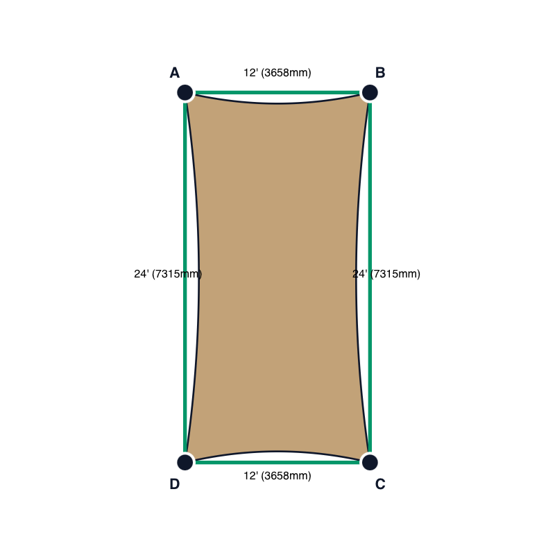 Custom Shadetec 320 Shade Sail - Desert Sand - 4 Corner - Technical Drawing