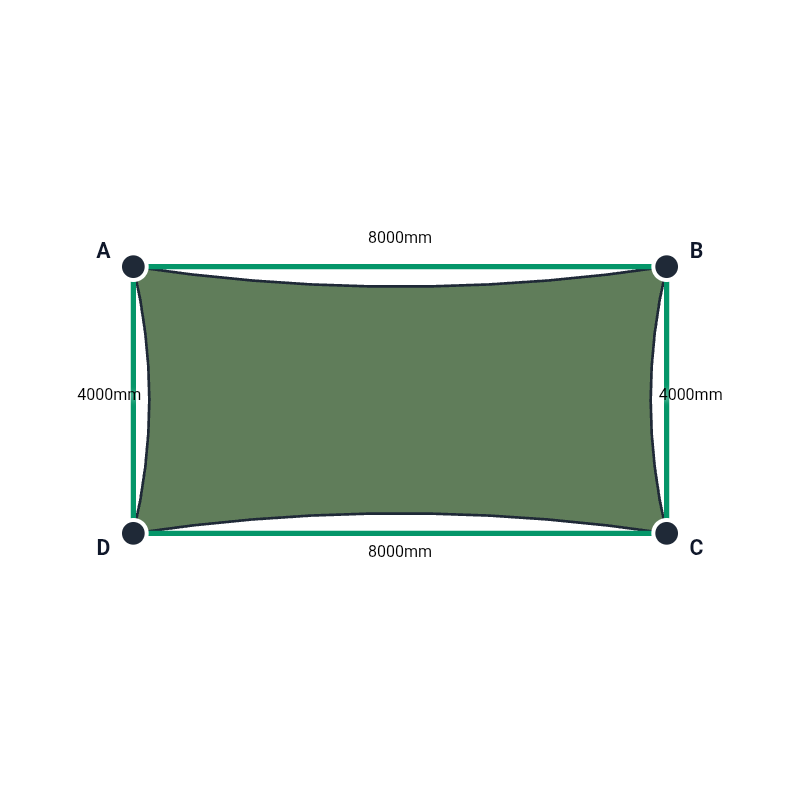 Custom Commercial 95 Shade Sail - Rivergum - 4 Corner - Technical Drawing