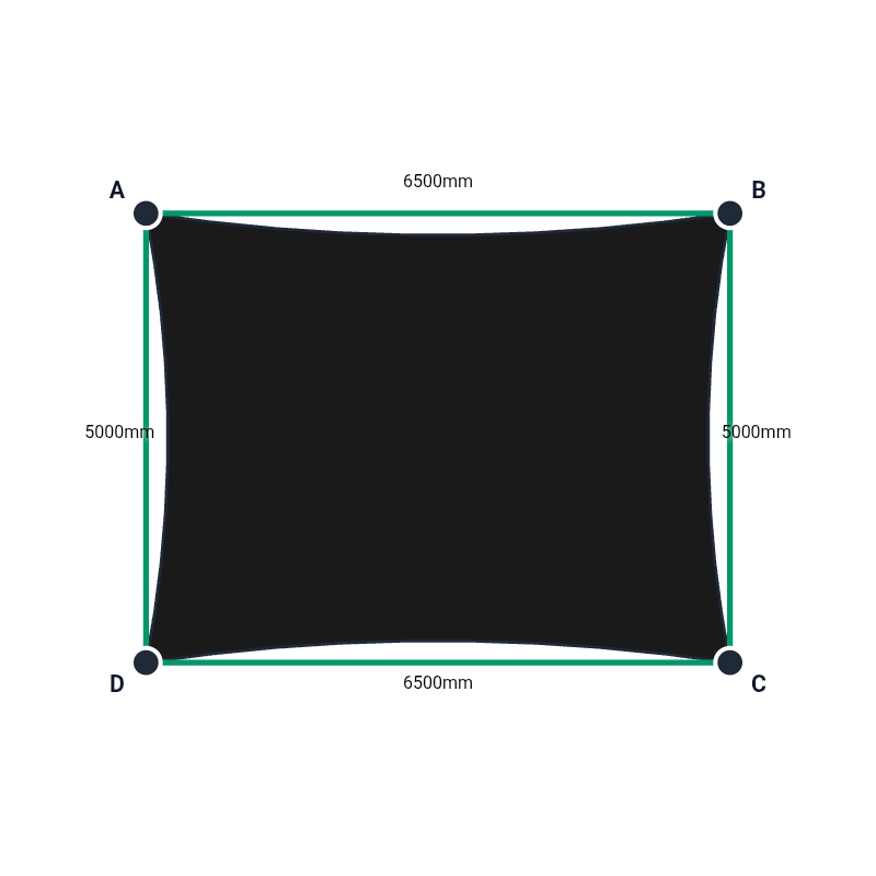 Custom Monotec 370 Shade Sail - Domino Black - 4 Corner - Technical Drawing
