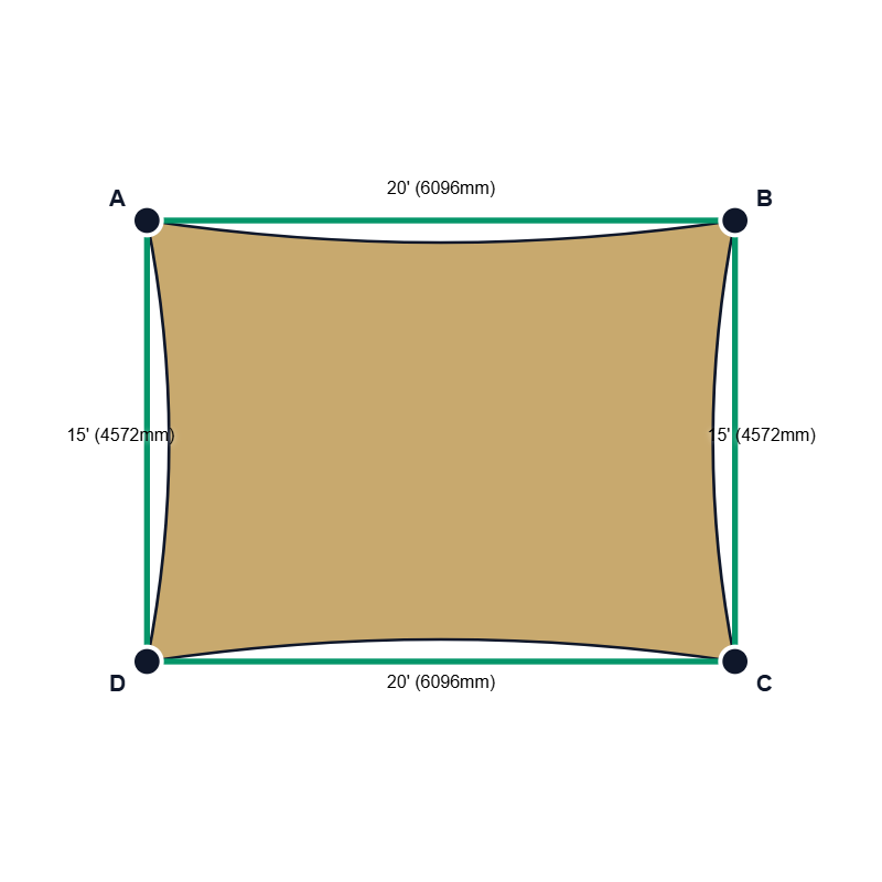 Custom Monotec 370 Shade Sail - Karloo Sand - 4 Corner - Technical Drawing