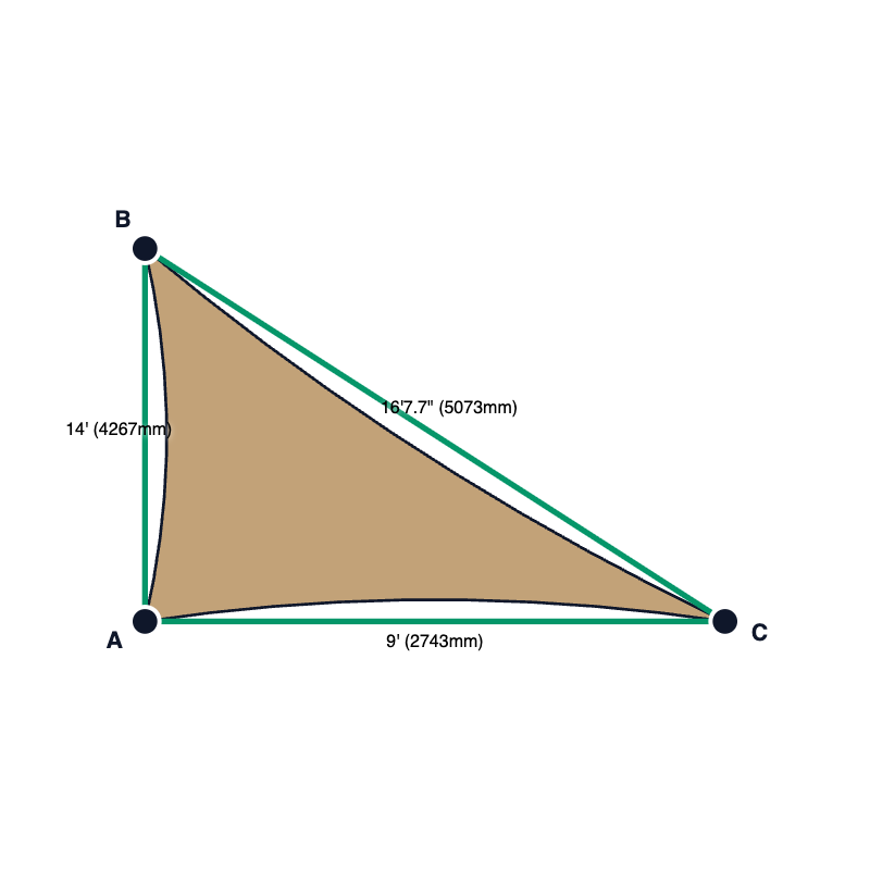 Custom Commercial 95 Shade Sail - Desert Sand - 3 Corner - Technical Drawing