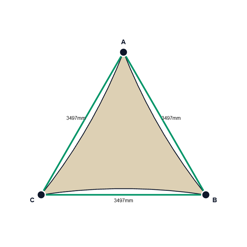 Custom Commercial 95 Shade Sail - Natural - 3 Corner - Technical Drawing