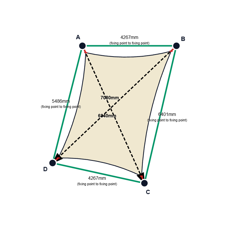 Custom Shadetec 320 Shade Sail - Coastal Cream - 4 Corner - Technical Drawing