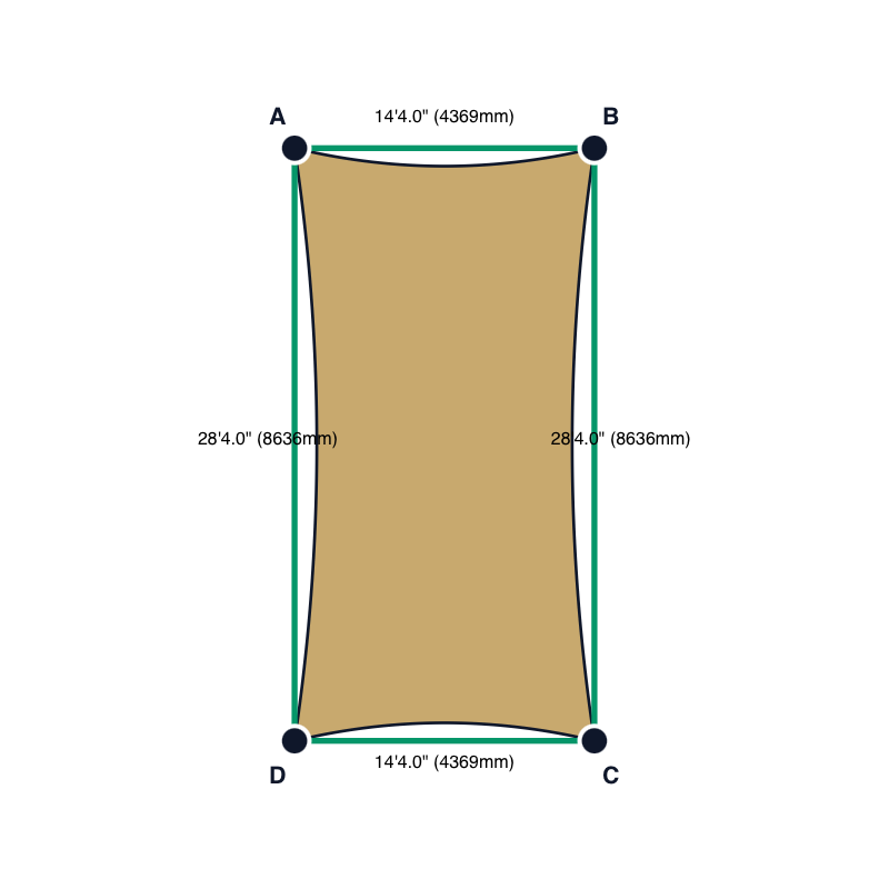 Custom Monotec 370 Shade Sail - Karloo Sand - 4 Corner - Technical Drawing