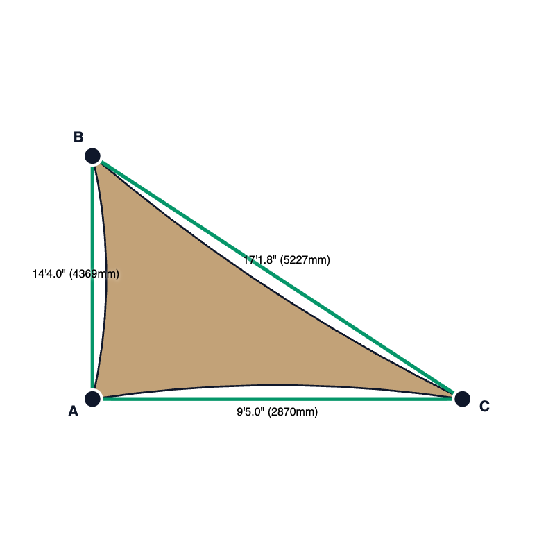 Custom Commercial 95 Shade Sail - Desert Sand - 3 Corner - Technical Drawing
