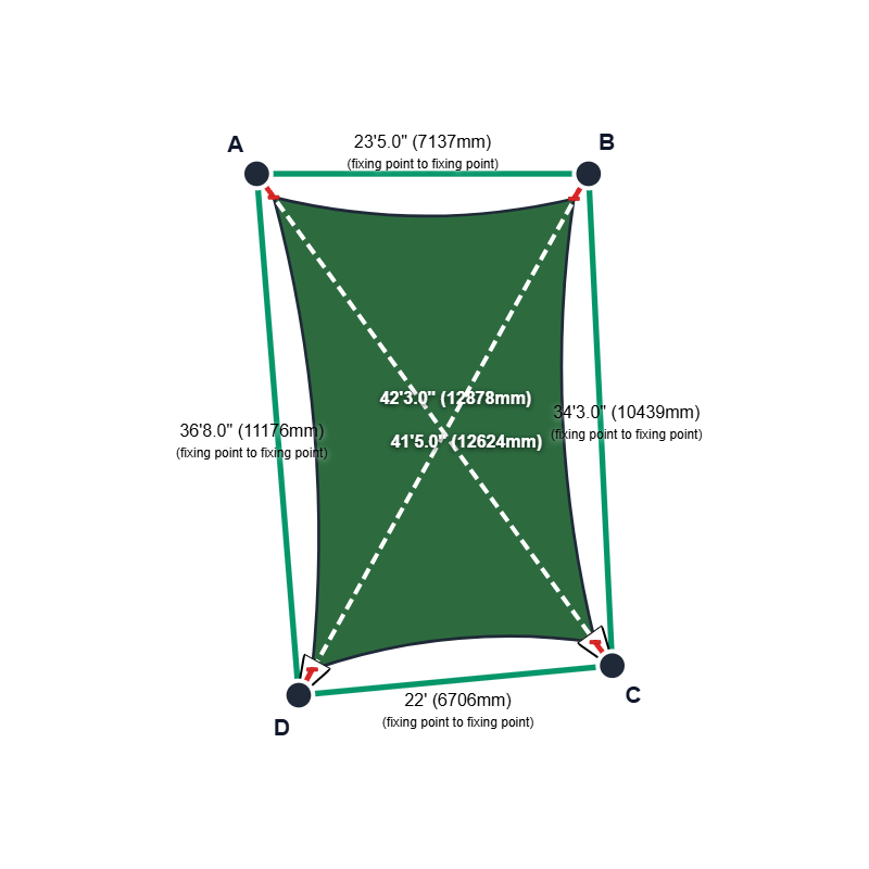 Custom Monotec 370 Shade Sail - Koonunga Green - 4 Corner - Technical Drawing