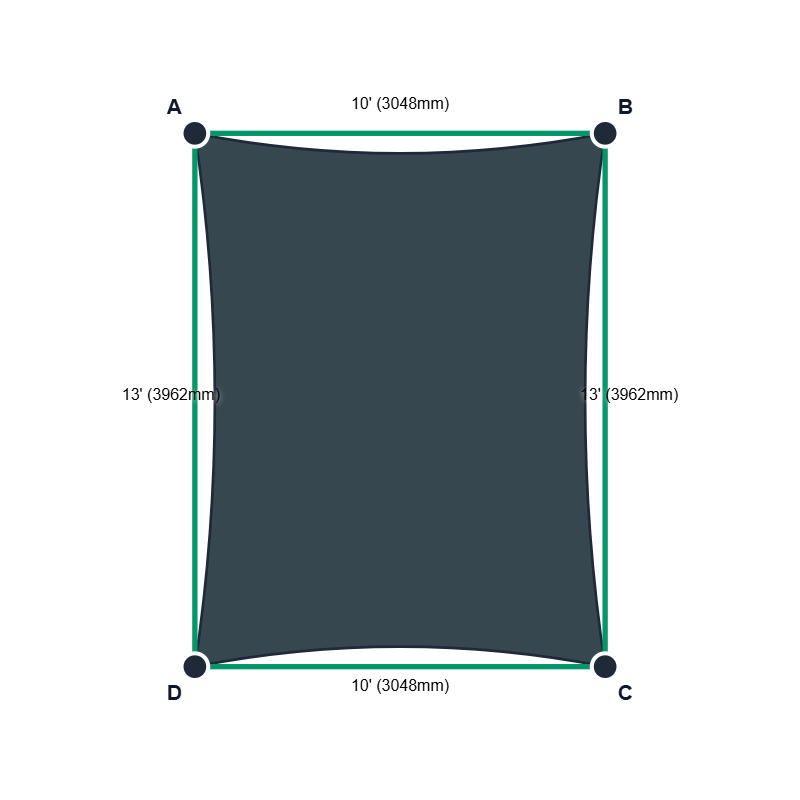 Custom Commercial 95 Shade Sail - Charcoal - 4 Corner - Technical Drawing