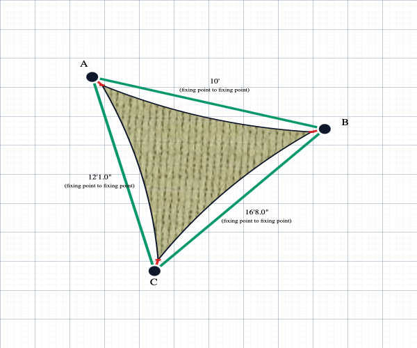 Custom ExtraBlock 330 Shade Sail - Beige - 3 Corner - Technical Drawing