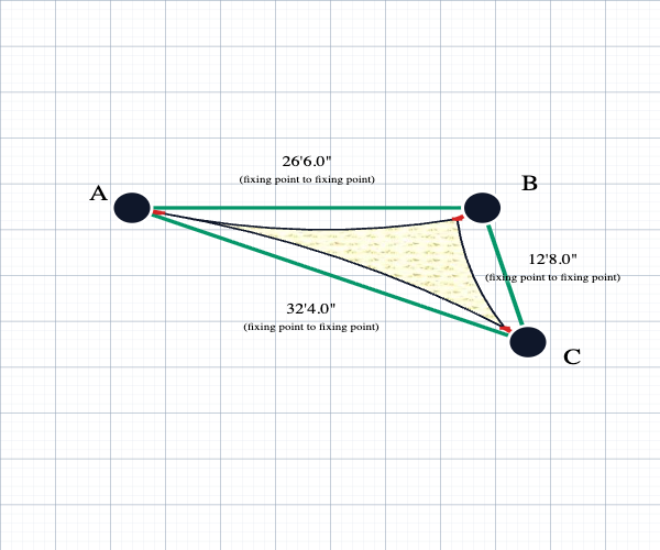 Custom Shadetec 320 Shade Sail - Coastal Cream - 3 Corner - Technical Drawing