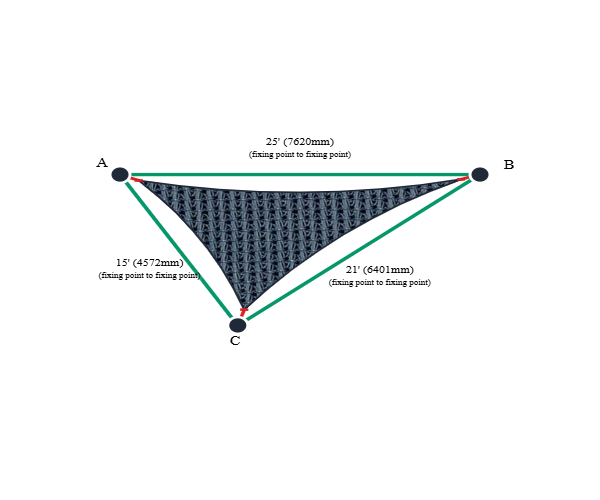 Custom Monotec 370 Shade Sail - Graphite Grey - 3 Corner - Technical Drawing