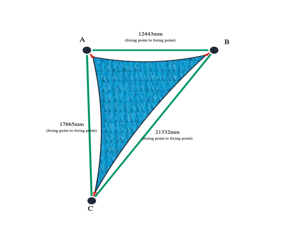 Custom Commercial 95 Shade Sail - Bluebird - 3 Corner - Technical Drawing