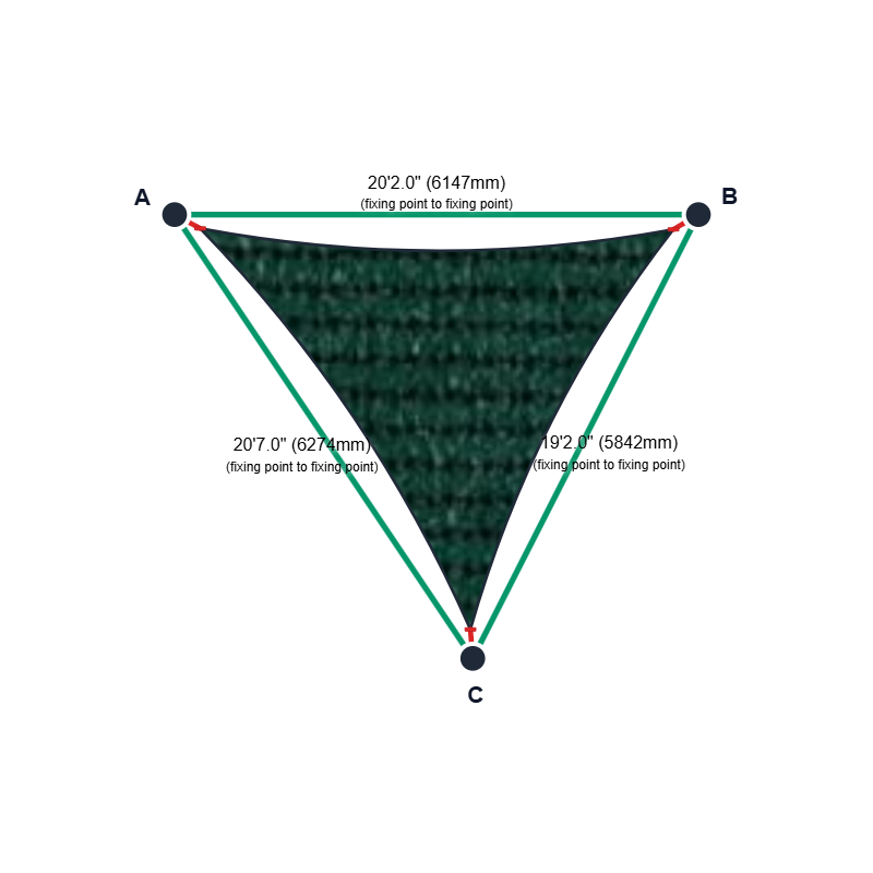 Custom ExtraBlock 330 Shade Sail - Forest Green - 3 Corner - Technical Drawing