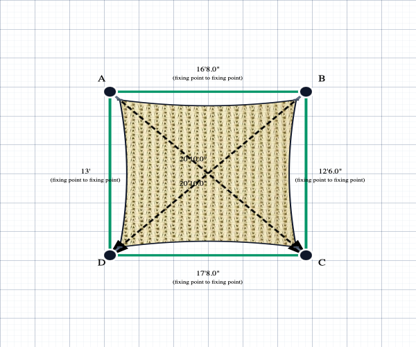 Custom Monotec 370 Shade Sail - Karloo Sand - 4 Corner - Technical Drawing