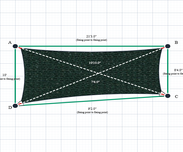 Custom Shadetec 320 Shade Sail - Forest Green - 4 Corner - Technical Drawing