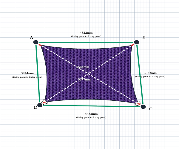 Custom Monotec 370 Shade Sail - Jazzberry Purple - 4 Corner - Technical Drawing
