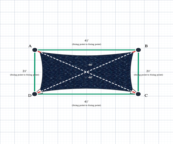 Custom Shadetec 320 Shade Sail - Deep Sea Navy - 4 Corner - Technical Drawing