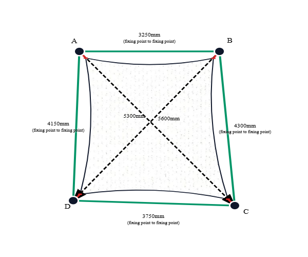 Custom Shadetec 320 Shade Sail - Arctic White - 4 Corner - Technical Drawing