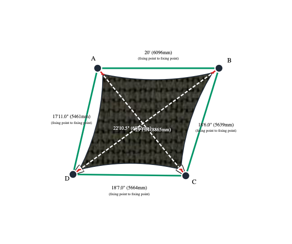 Custom ExtraBlock 330 Shade Sail - Chocolate - 4 Corner - Technical Drawing