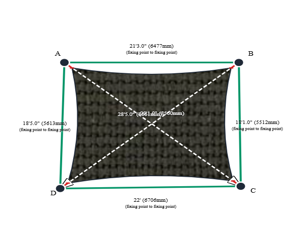 Custom ExtraBlock 330 Shade Sail - Chocolate - 4 Corner - Technical Drawing