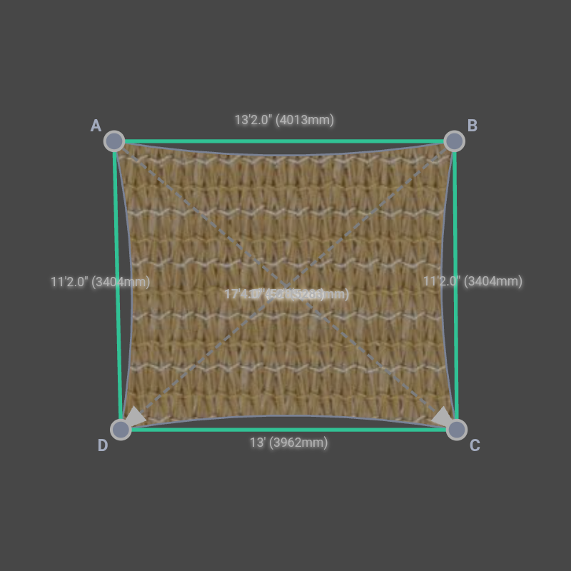 Custom Commercial 95 Shade Sail - Desert Sand - 4 Corner - Technical Drawing