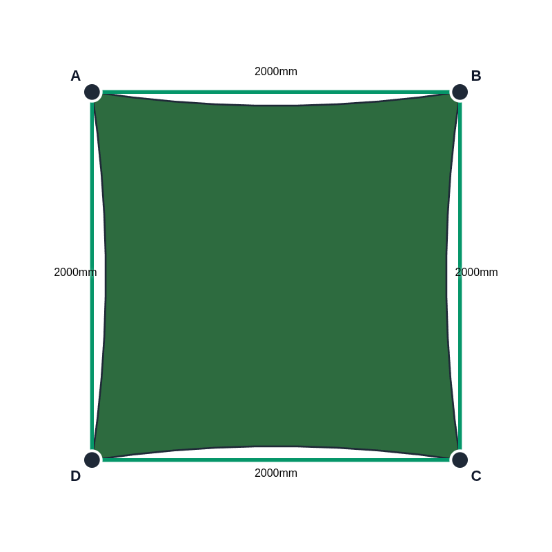 Custom Monotec 370 Shade Sail - Koonunga Green - 4 Corner - Technical Drawing
