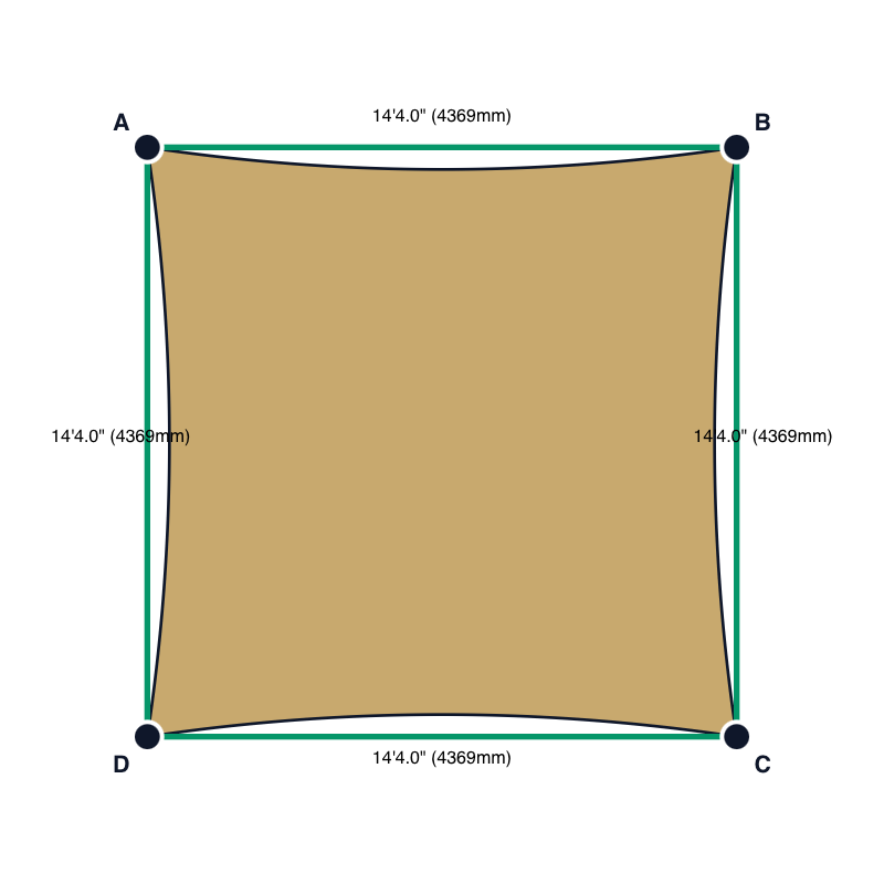 Custom Monotec 370 Shade Sail - Karloo Sand - 4 Corner - Technical Drawing