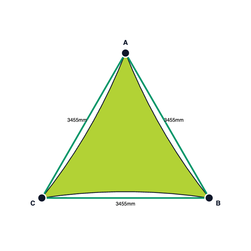 Custom Monotec 370 Shade Sail - Lime Fizz - 3 Corner - Technical Drawing