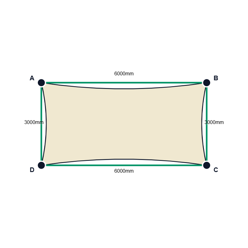 Custom Shadetec 320 Shade Sail - Coastal Cream - 4 Corner - Technical Drawing