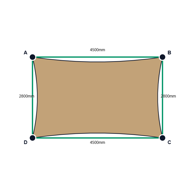 Custom Shadetec 320 Shade Sail - Desert Sand - 4 Corner - Technical Drawing