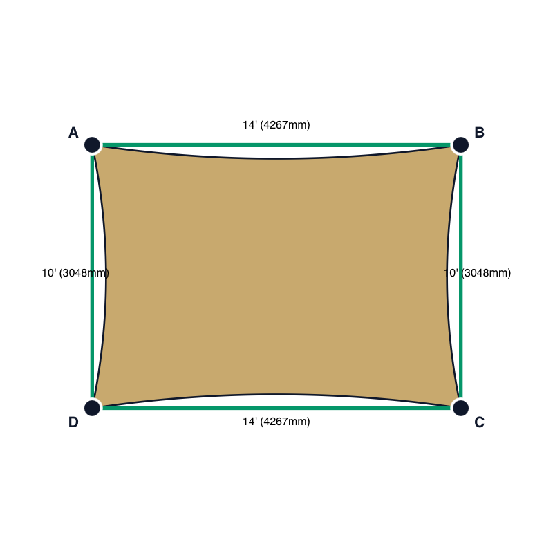 Custom Monotec 370 Shade Sail - Karloo Sand - 4 Corner - Technical Drawing