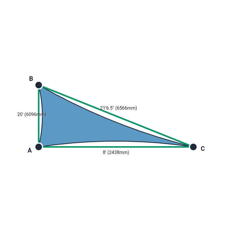 Custom ExtraBlock 330 Shade Sail - Dove Blue - 3 Corner - Technical Drawing