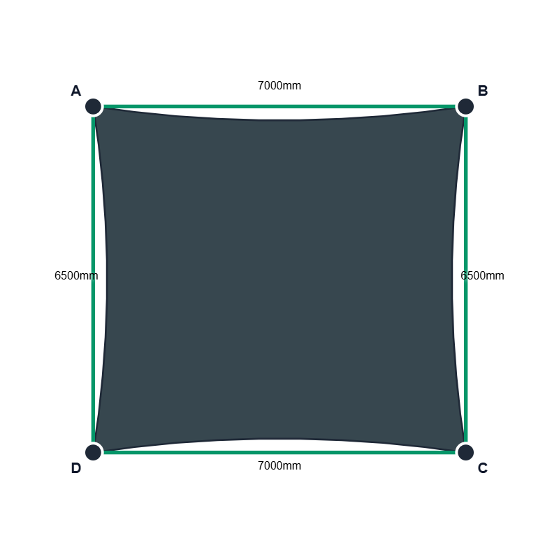 Custom ExtraBlock 330 Shade Sail - Charcoal - 4 Corner - Technical Drawing