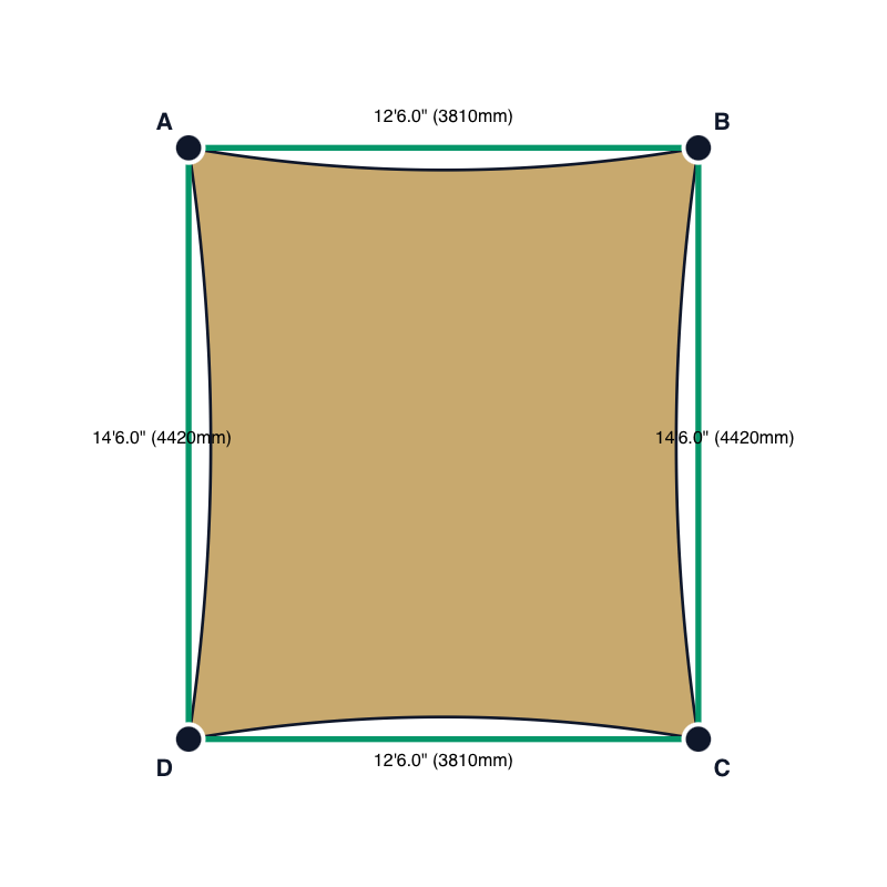 Custom Monotec 370 Shade Sail - Karloo Sand - 4 Corner - Technical Drawing