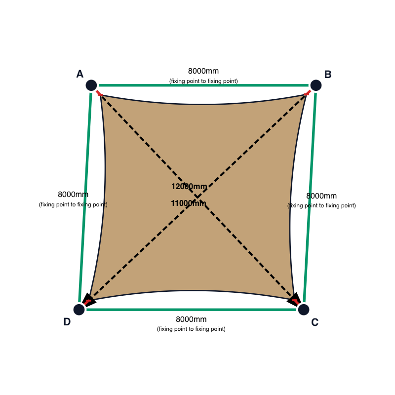 Custom Commercial 95 Shade Sail - Desert Sand - 4 Corner