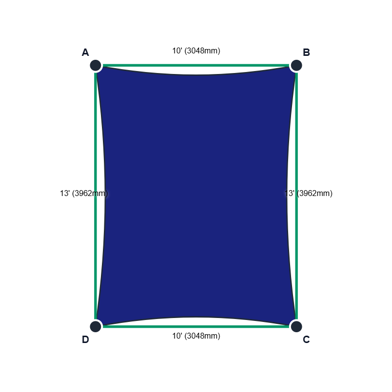 Custom Monotec 370 Shade Sail - Sheba Navy - 4 Corner - Technical Drawing