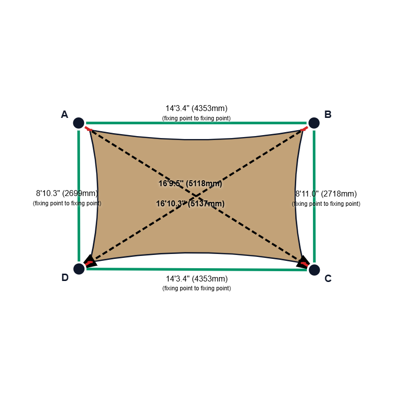 Custom Commercial 95 Shade Sail - Desert Sand - 4 Corner