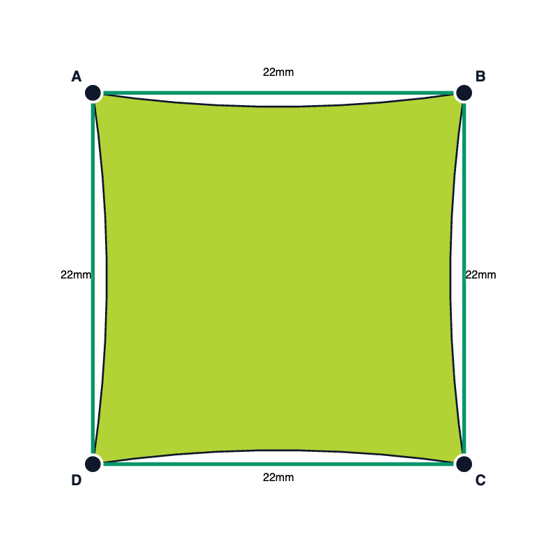 Custom Monotec 370 Shade Sail - Lime Fizz - 4 Corner - Technical Drawing