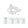 Technical line drawing of a twisted shackle with dimension arrows labeled A, B, and C, plus a reference table listing sizes for K380-8, K380-10, and K380-12.