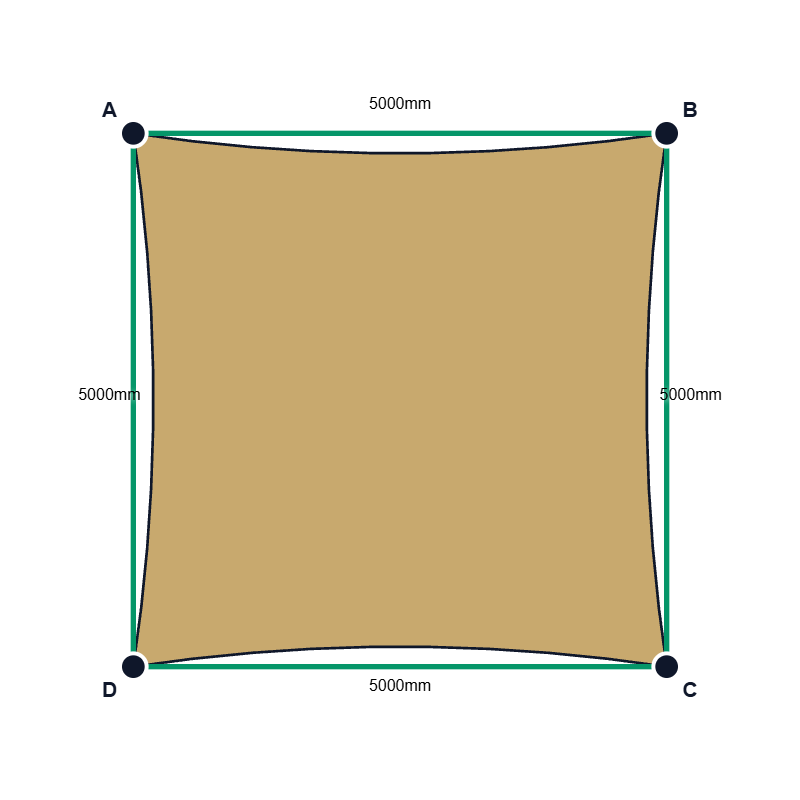 Custom Monotec 370 Shade Sail - Karloo Sand - 4 Corner - Technical Drawing
