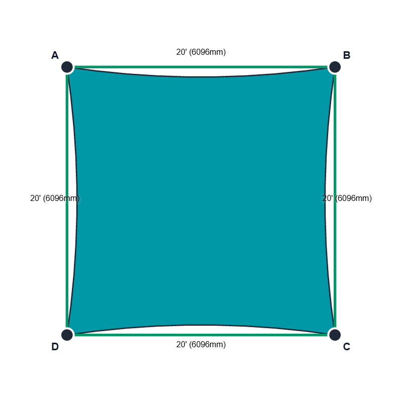 Custom Commercial 95 Shade Sail - Aquatic Blue - 4 Corner