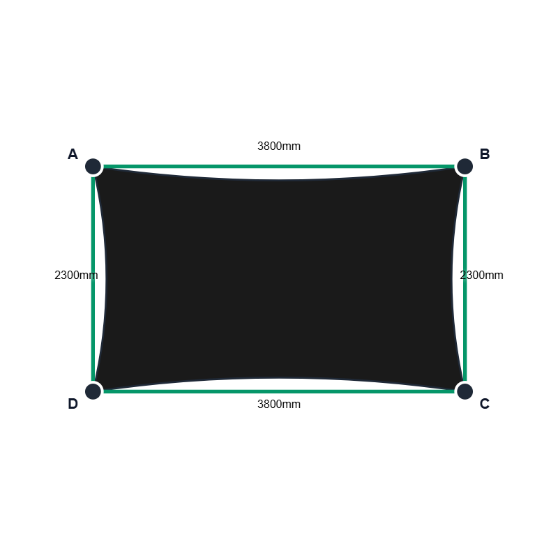 Custom Monotec 370 Shade Sail - Domino Black - 4 Corner - Technical Drawing