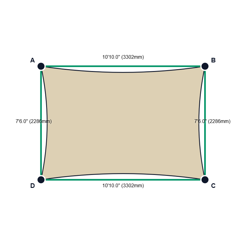 Custom Commercial 95 Shade Sail - Natural - 4 Corner - Technical Drawing