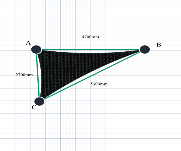 Custom Monotec 370 Shade Sail - Domino Black - 3 Corner - Technical Drawing