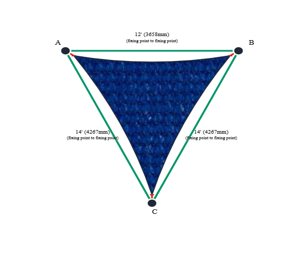 Custom Commercial 95 Shade Sail - Aquatic Blue - 3 Corner - Technical Drawing