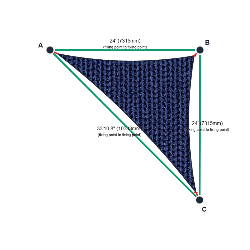 Custom Monotec 370 Shade Sail - Sheba Navy - 3 Corner - Technical Drawing