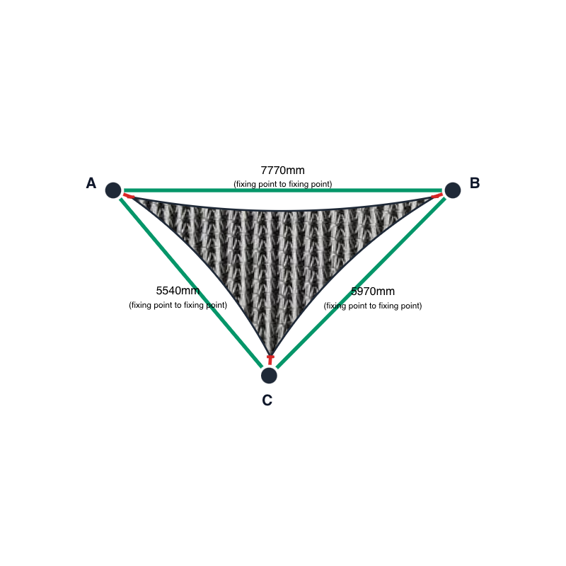 Custom Monotec 370 Shade Sail - Titanium - 3 Corner - Technical Drawing