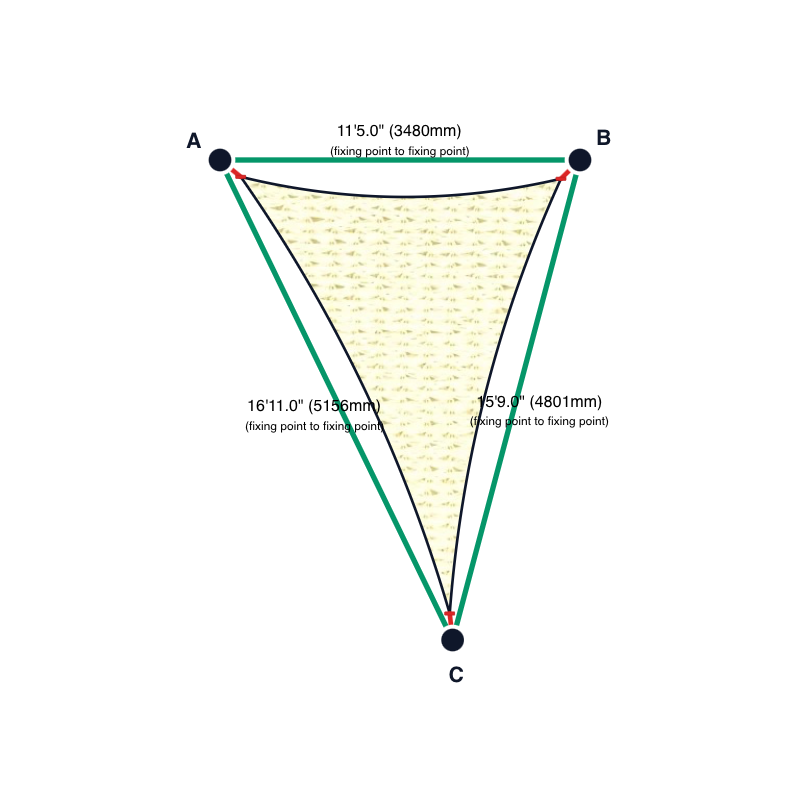 Custom Shadetec 320 Shade Sail - Coastal Cream - 3 Corner - Technical Drawing